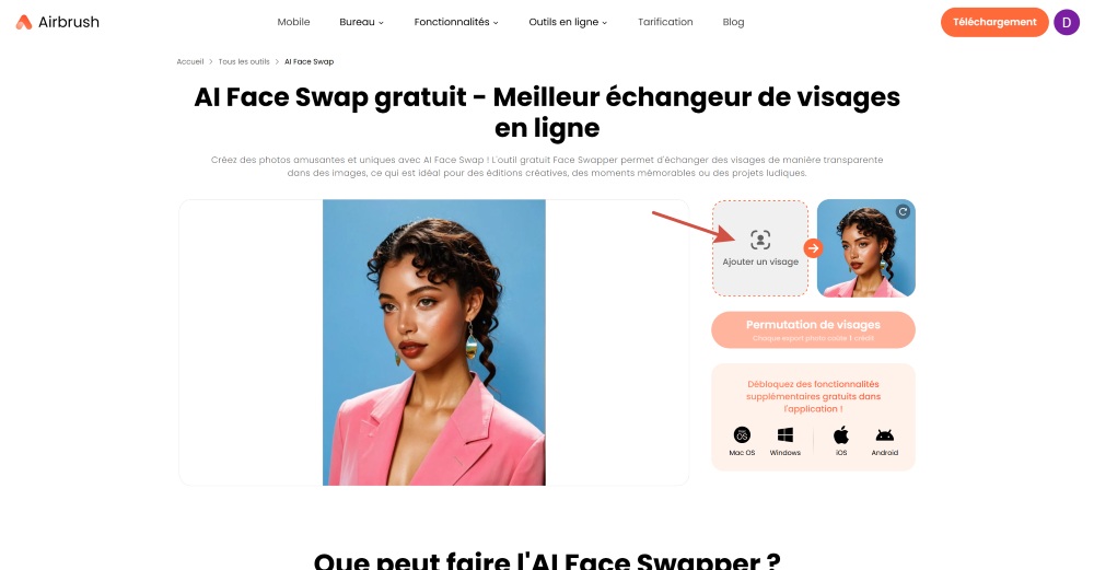 Airbrush Web Screenshot FR - ai face swap upload your photo