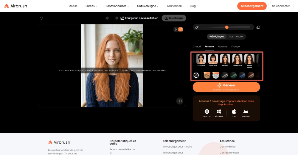Airbrush Web Screenshot FR - change hairstyle choose hairstyle