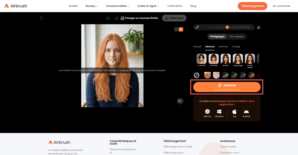 Airbrush Web Screenshot FR - change hairstyle generate