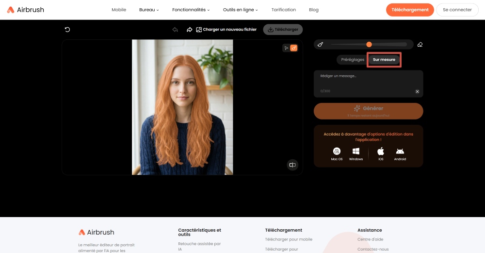 Airbrush Web Screenshot FR - change hairstyle manual mode