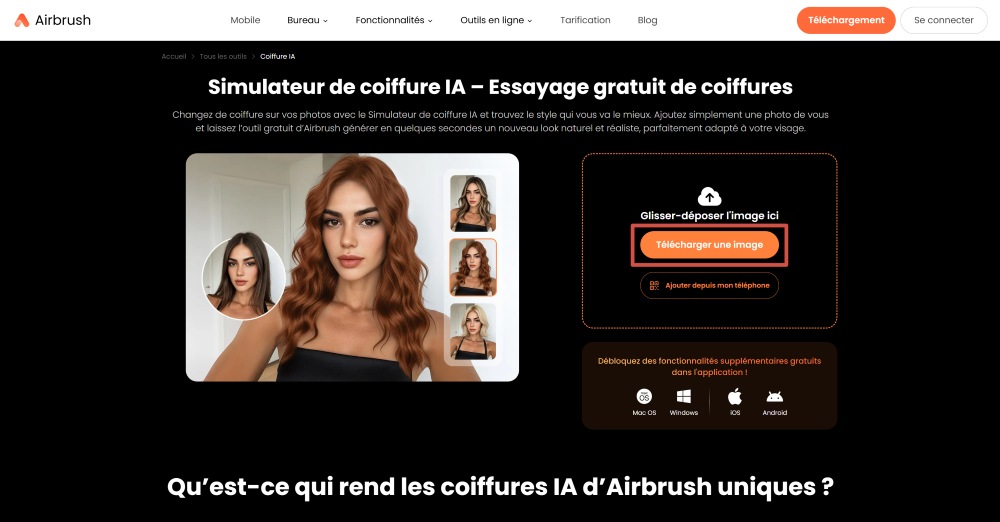 Airbrush Web Screenshot FR - change hairstyle upload image