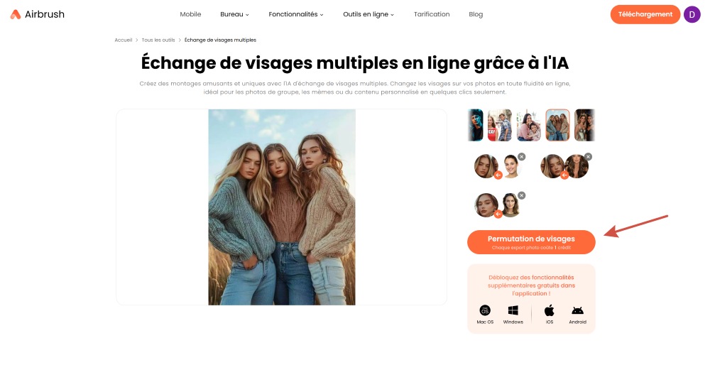 Airbrush Web Screenshot FR - multiple face swap apply
