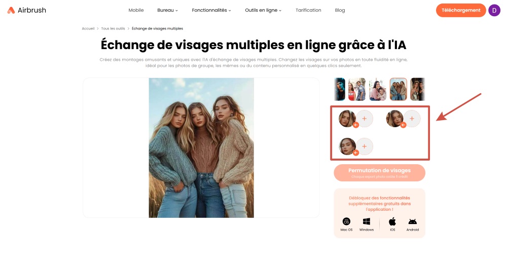 Airbrush Web Screenshot FR - multiple face swap upload image
