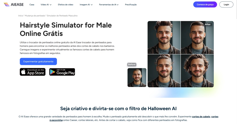 AI Ease Web Screenshot PT - haircut simulator