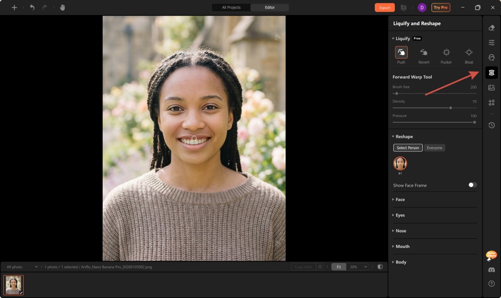 Airbrush Studio Screenshot EN - change the nose liquify and reshape