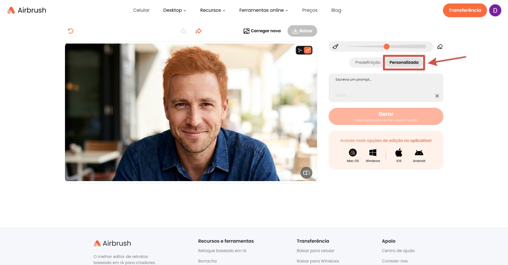 Airbrush Web Screenshot PT - men's haircut simulator custom