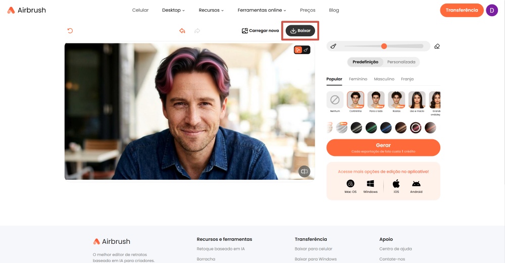 Airbrush Web Screenshot PT - men's haircut simulator download
