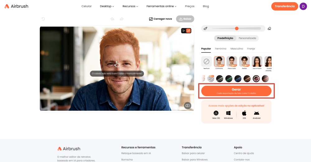 Airbrush Web Screenshot PT - men's haircut simulator generate