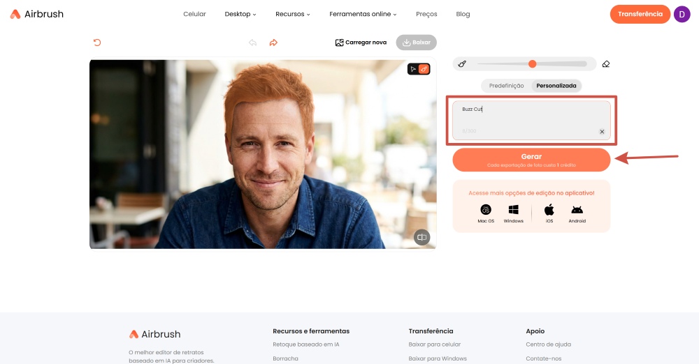Airbrush Web Screenshot PT - men's haircut simulator prompt