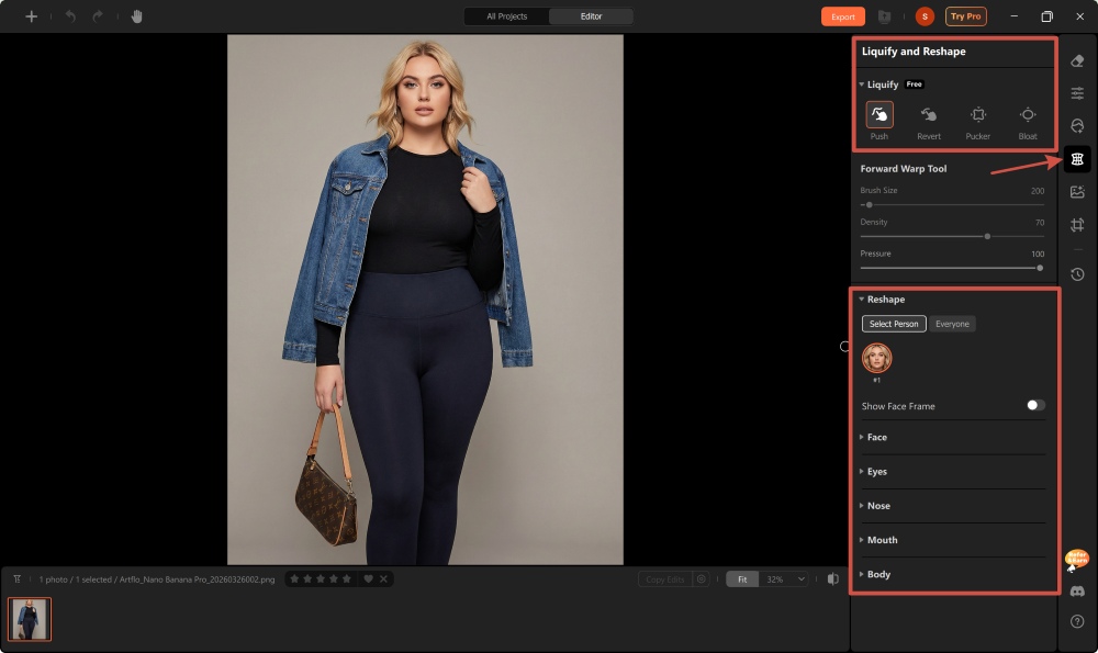 Airbrush Studio Screenshot EN - body editor tools liquify and reshape