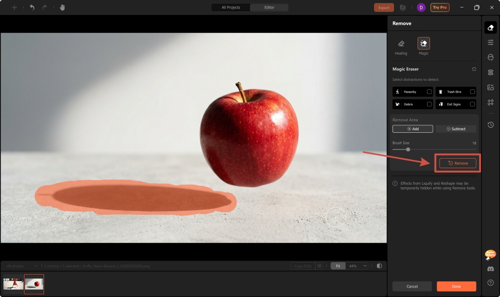 Airbrush Studio Screenshot EN - remove shadow magic remover remove