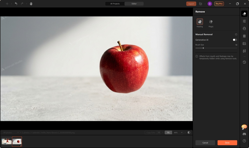 Airbrush Studio Screenshot EN - remove shadow magic remover result