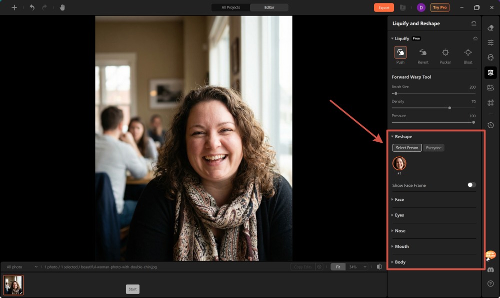 Airbrush Studio Screenshot EN - slim face reshape