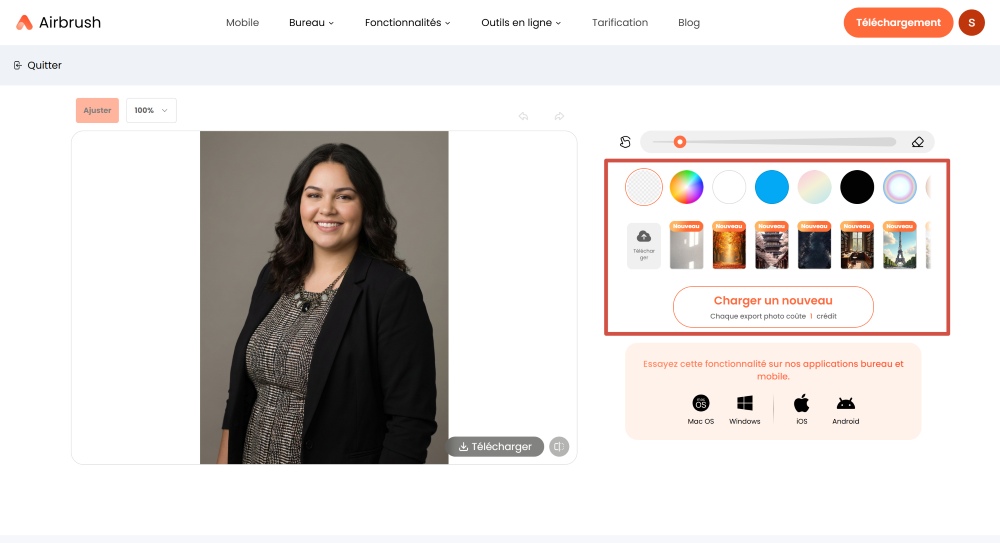 Airbrush Web Screenshot FR - change background options