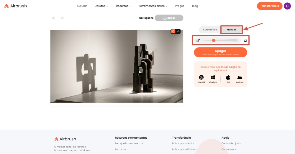 Airbrush Web Screenshot PT - remove shadow ai object remover manual