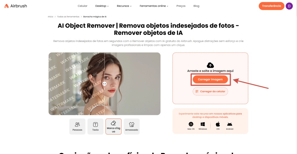 Airbrush Web Screenshot PT - remove shadow upload image