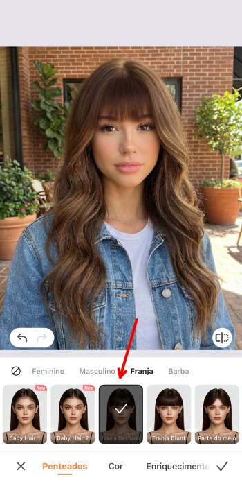 Airbrush App Screenshot PT - add bangs to the photo bangs preset option 1