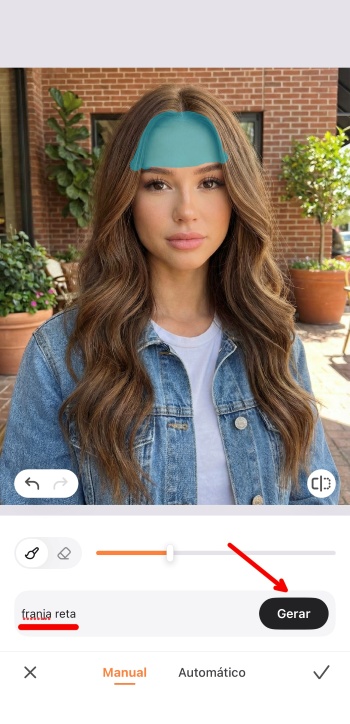 Airbrush App Screenshot PT - add bangs to the photo custom prompt