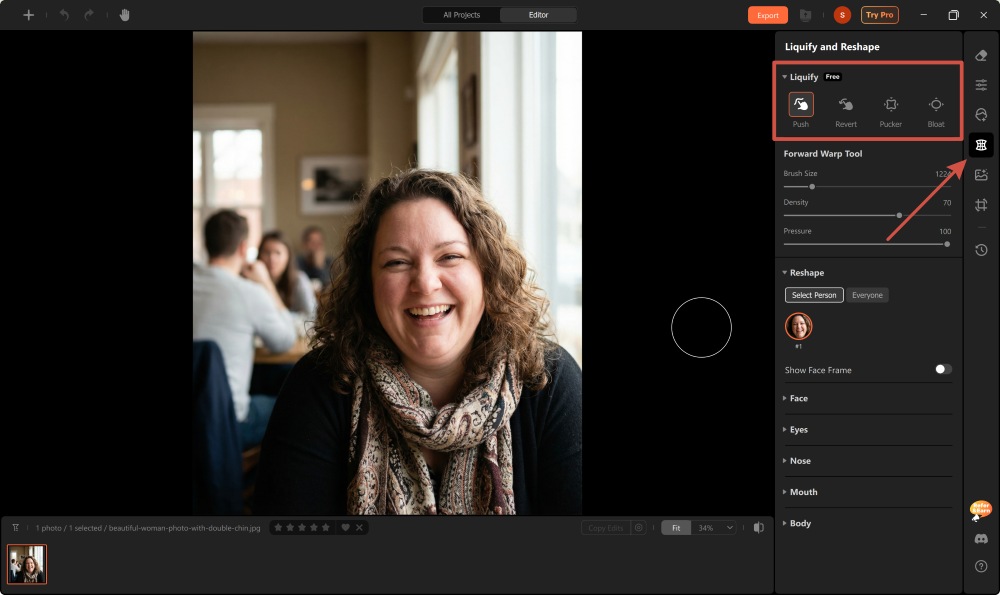 Airbrush Studio Screenshot EN - remove double chin liquify
