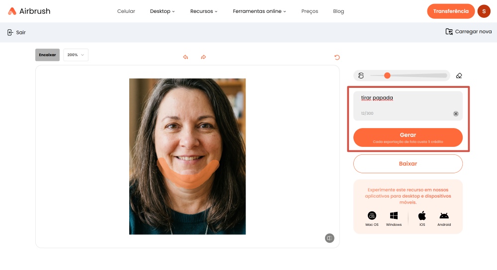 Airbrush Web Screenshot PT - remove double chin prompt generate