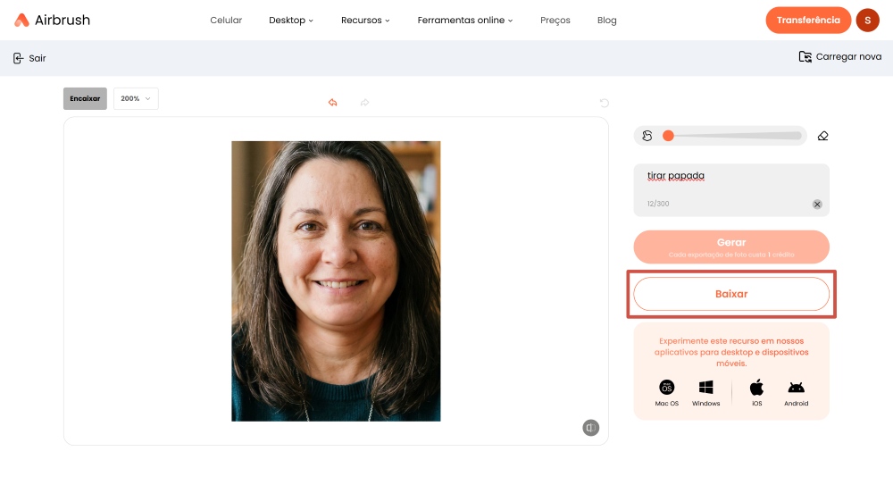 Airbrush Web Screenshot PT - remove double chin prompt generate