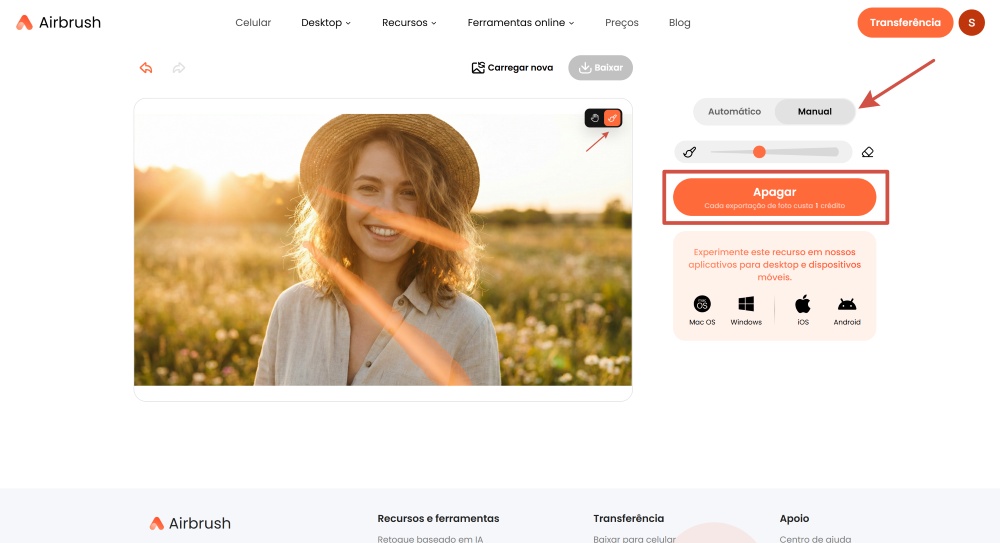 Airbrush Web Screenshot PT - remove light reflection manual
