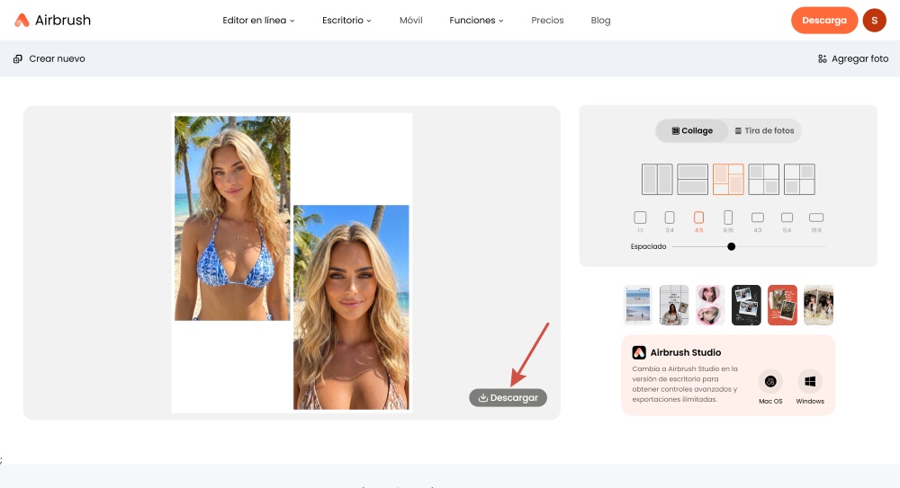 Airbrush Web Screenshot ES - how to combine two photos collage maker result